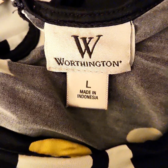 Worthington Ruched Front Black/Yellow/White Sleeveless Blouse Large - Picture 4 of 4